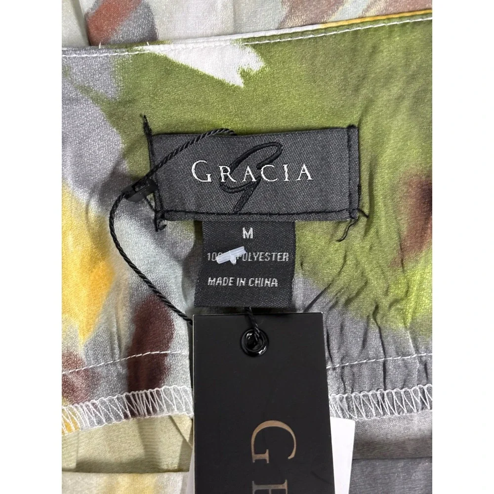 Gracia Abstract Brushstroke Print Satin Pants Tie Waist Multicolor Size M - Picture 5 of 6